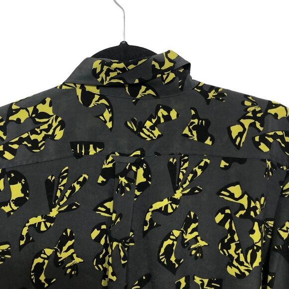 Banana Republic Gray Yellow Black Silk Blouse Top Size Medium Long Sleeve Pocket - Picture 4 of 13